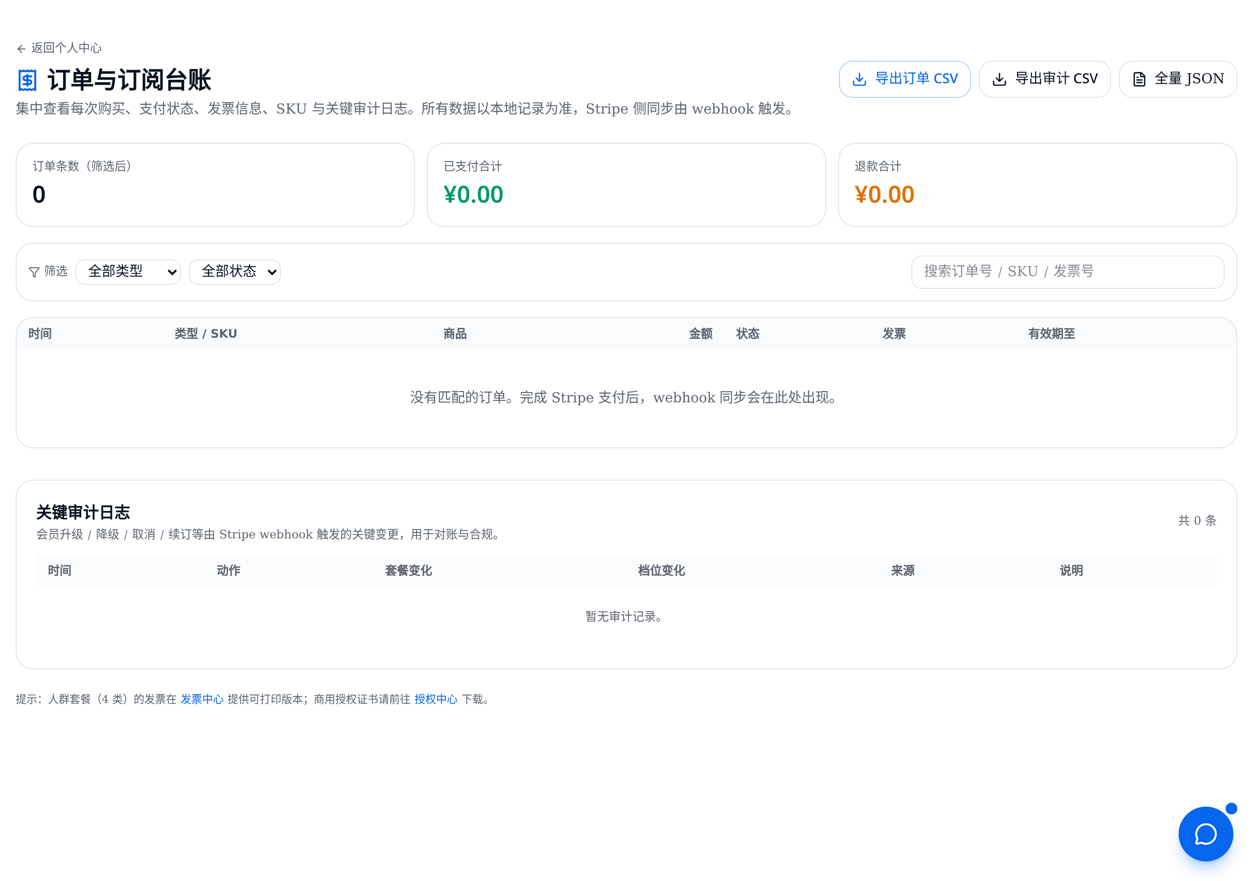 订单与订阅台账